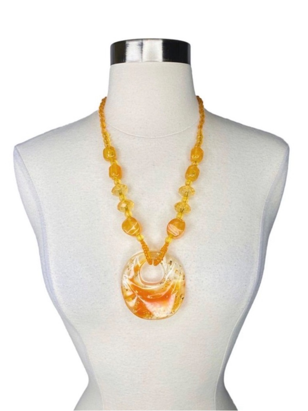 Pale Yellow & Amber Beaded Statement Necklace